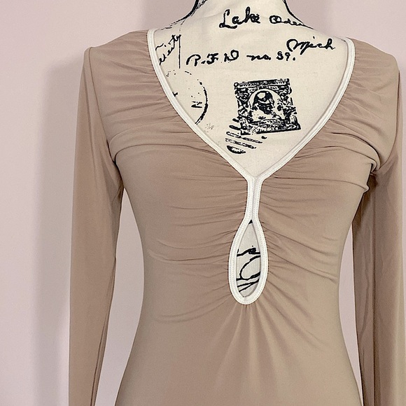 Abercrombie & Fitch Key Hole MIDI Bodycon Dress Tan S - Picture 3 of 9